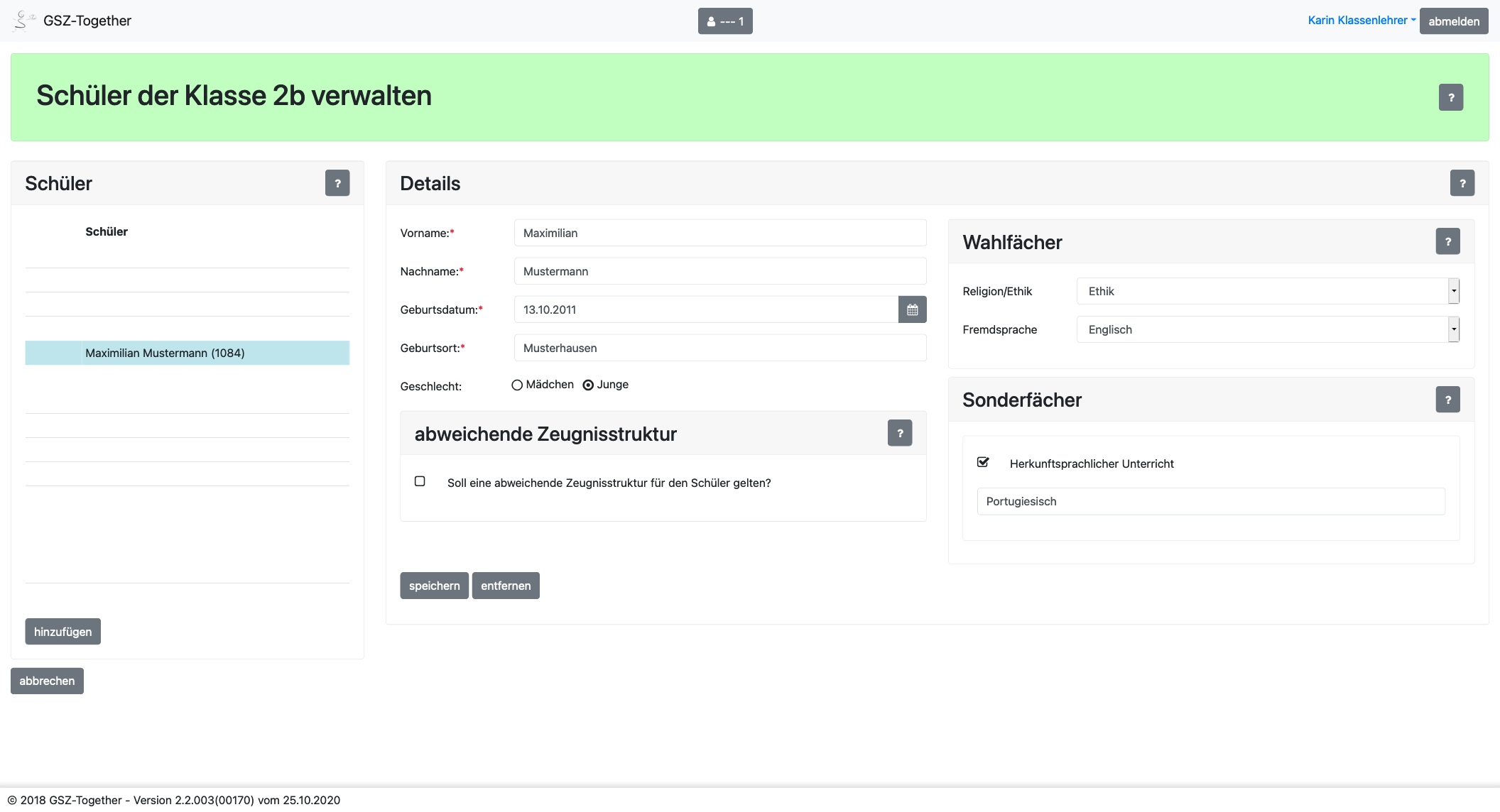 Funktionen als Klassenlehrer
